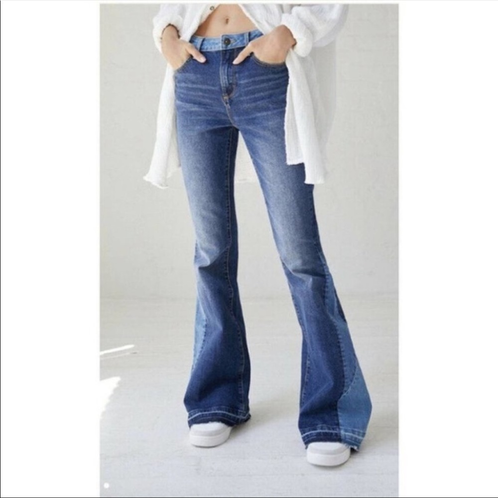 Free People Driftwood Farrah Flare Jeans Patchwork